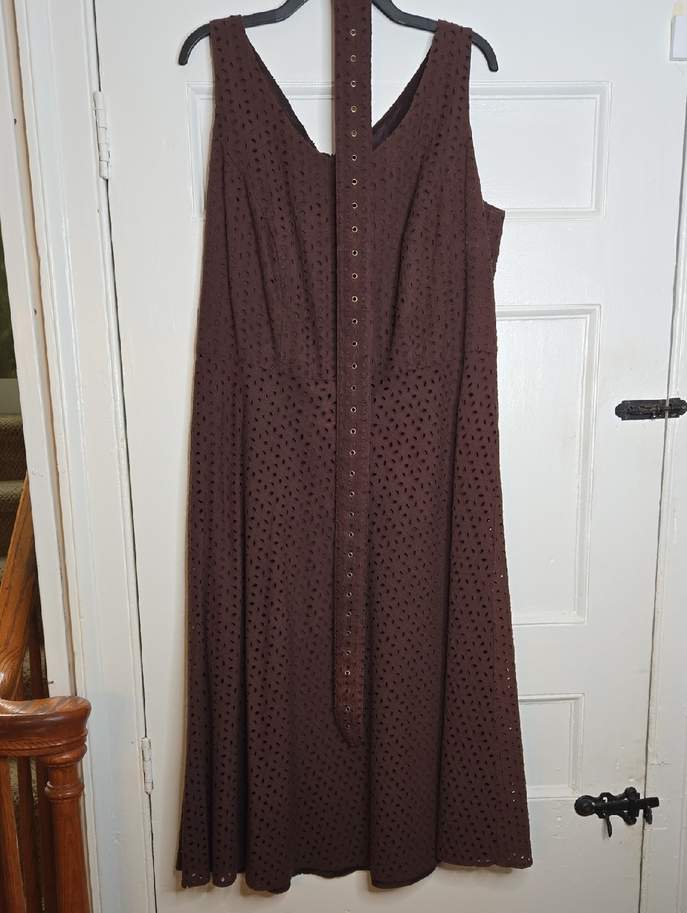 Positive Attitude Brown Eyelet Midi Dress, Size 14W
